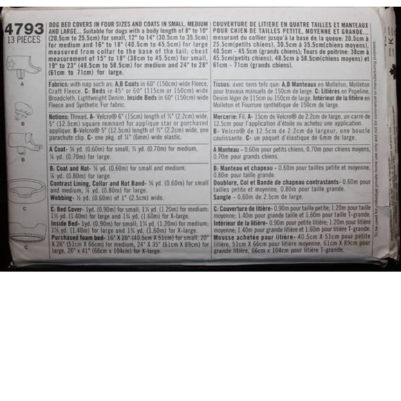 Simplicity 4793 Dummies Sewing Pattern Dog Bed Covers Coats Size A - Picture 11 of 11